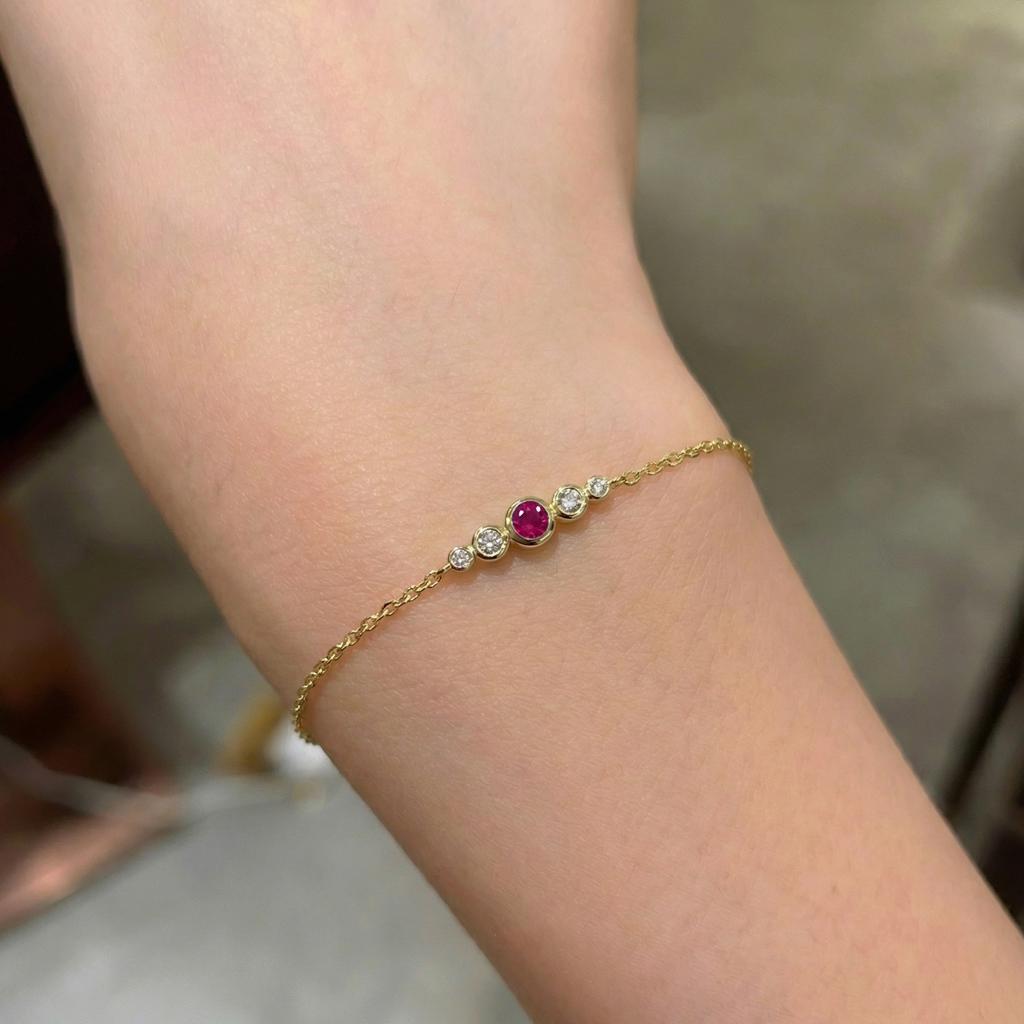 July Birthstone Ruby Bezel Bracelet in Gold or Silver - Personalized Bridesmaid Gift