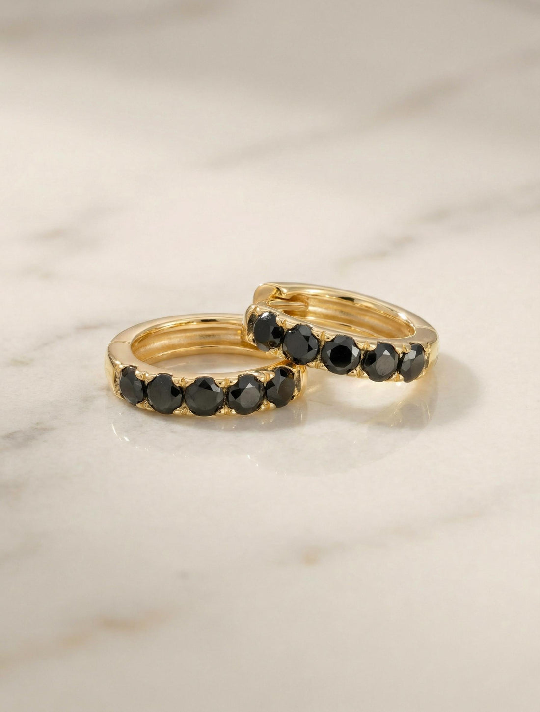 Five Stones Black Diamonds Hoop Earrings, 10mm Handmade Hoop Earrings, Huggie Hoops, Minimal Hoop Earrings, Holiday Gift for Her
