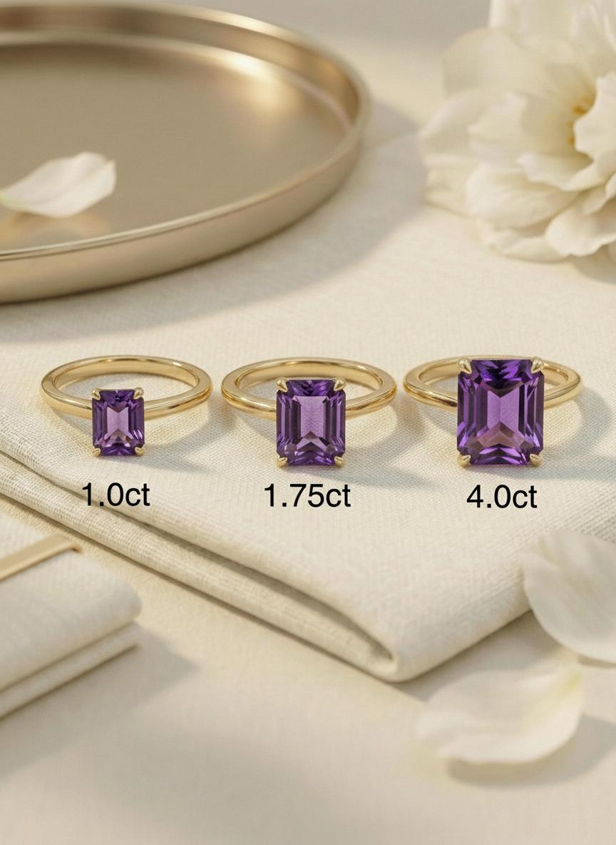 Amethyst Ring Solitaire Engagement Ring Emerald Cut February Birthstone Jewelry