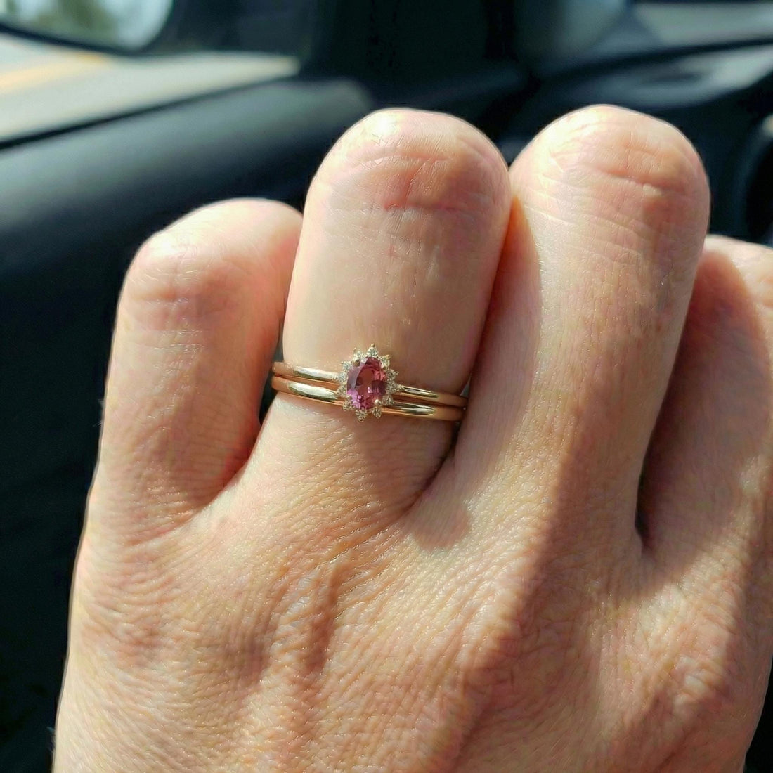 Oval Pink Tourmaline Halo Ring, 14K Solid Gold Pink Tourmaline Solitaire Ring, October Birthstone Ring