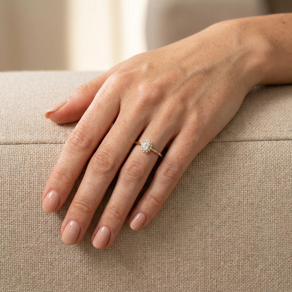 Oval Moissanite Halo Ring, 14K Solid Gold Moissanite Solitaire Ring, April Birthstone Ring, Dainty Gold Engagement Ring, Minimalist Promise