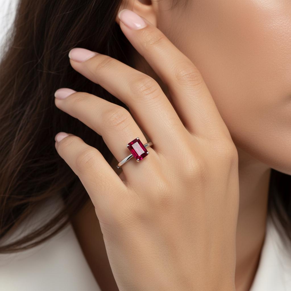 Emerald Cut Ruby Engagement Ring, Rich Red Gemstone Solitaire, 1.75ct Promise Ring, Art Deco July Birthstone Gift