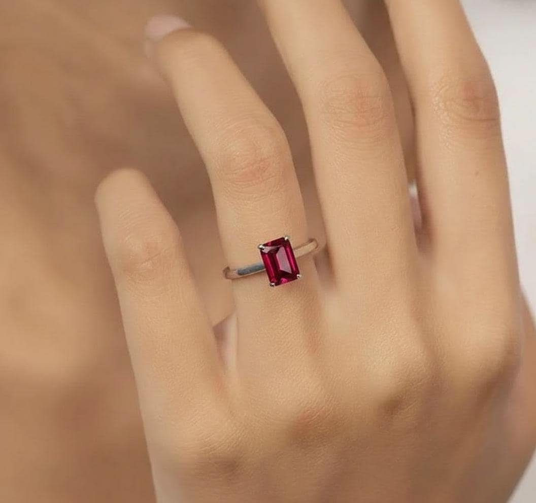 Emerald Cut Ruby Engagement Ring, Rich Red Gemstone Solitaire, 1.75ct Promise Ring, Art Deco July Birthstone Gift