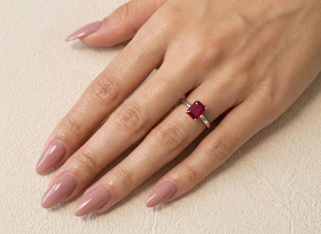 Emerald Cut Ruby Engagement Ring, Rich Red Gemstone Solitaire, 1.75ct Promise Ring, Art Deco July Birthstone Gift