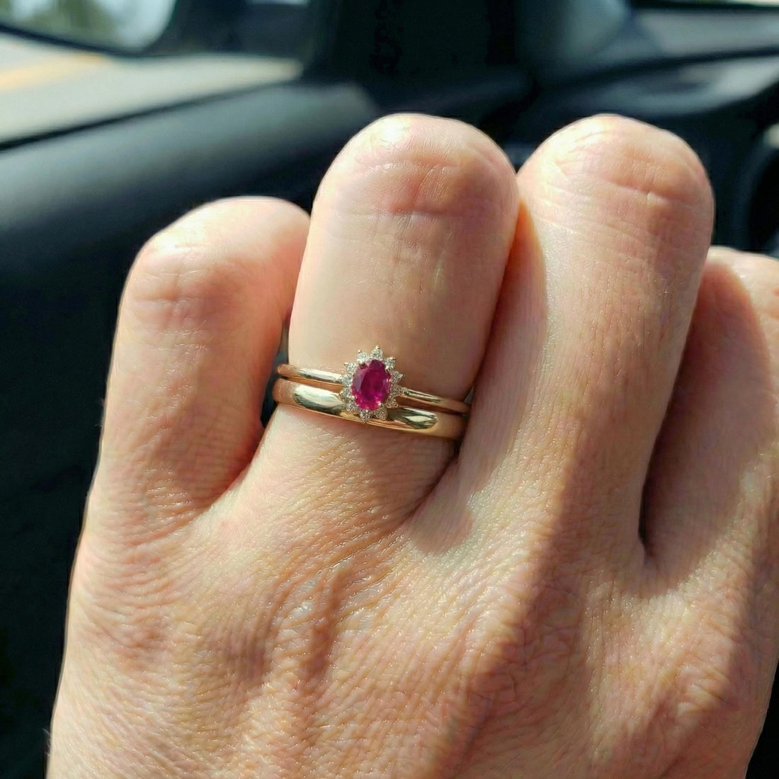 Oval Ruby Halo Ring, 14K Solid Gold Ruby Solitaire Ring, July Birthstone Ring