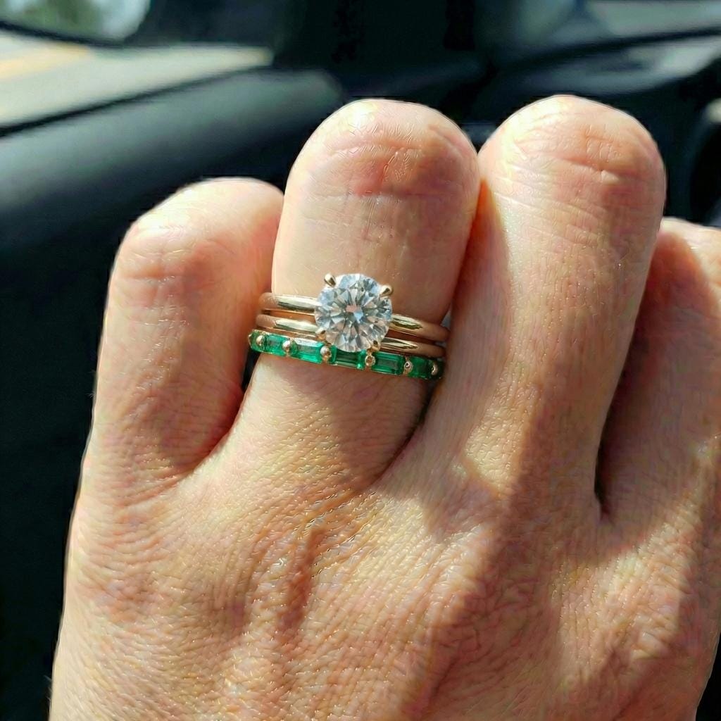 Baguette Emerald Wedding Ring, May Birthstone Ring, Half Eternity Baguette Emerald Ring, Vintage Promise Ring Gift for Her