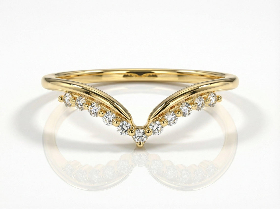 Delicate Moissanite Curved Wedding Band, Curve Stacking Ring, Matching Wedding Ring Gift for Women, Crown Ring
