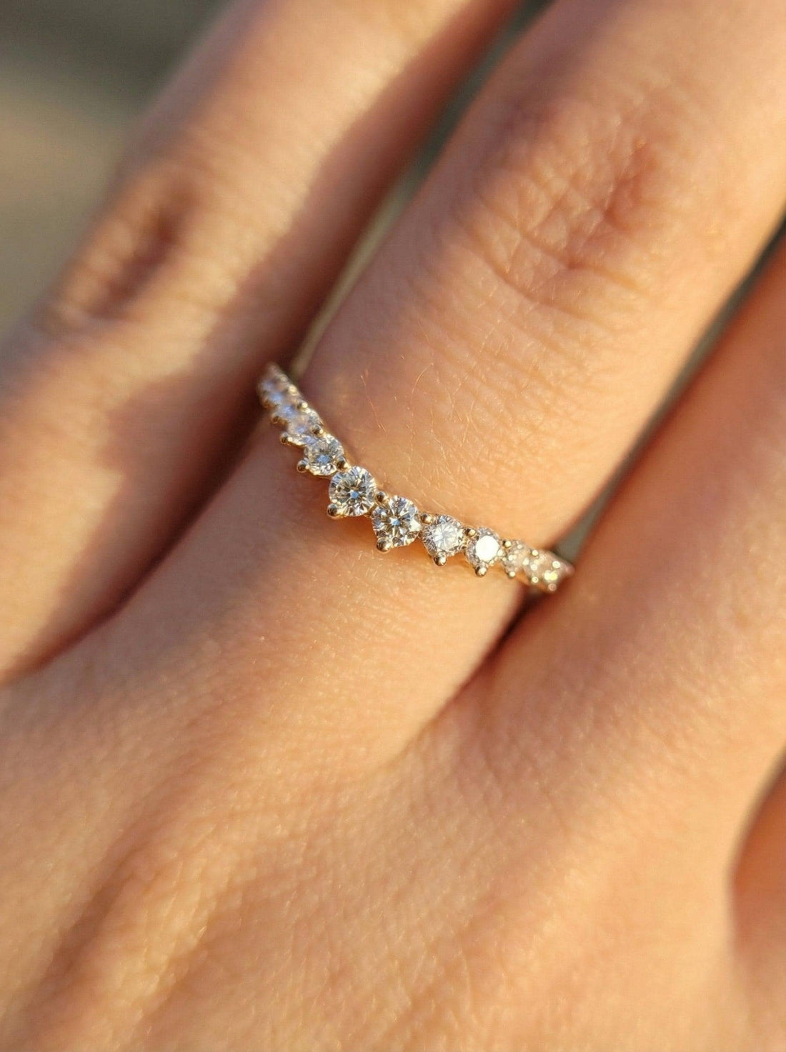 Moissanite Curved Wedding Band, Curved Stacking Ring, Moissanite Promise Ring for Women