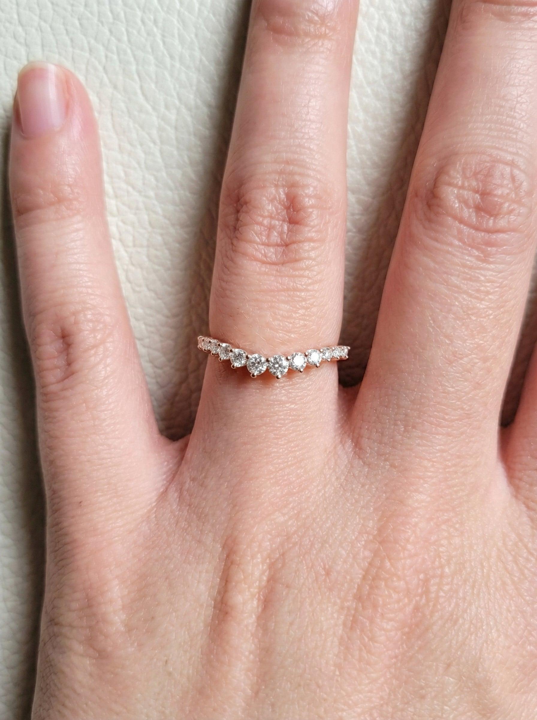 Moissanite Curved Wedding Band, Curved Stacking Ring, Moissanite Promise Ring for Women