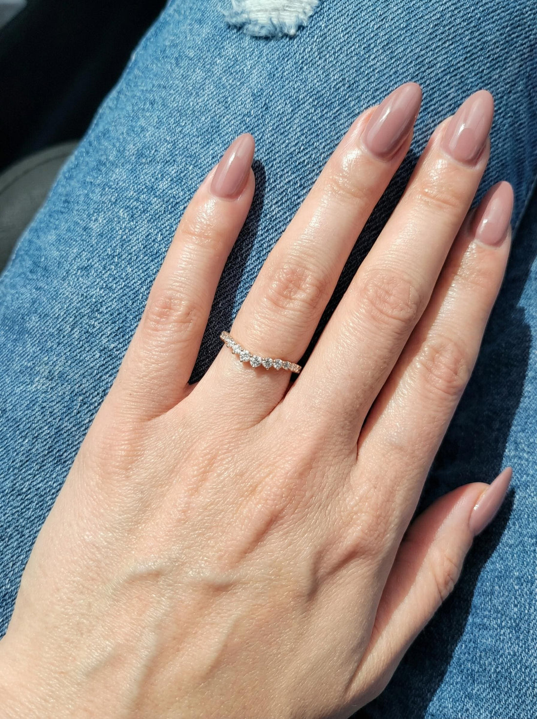 Moissanite Curved Wedding Band, Curved Stacking Ring, Moissanite Promise Ring for Women