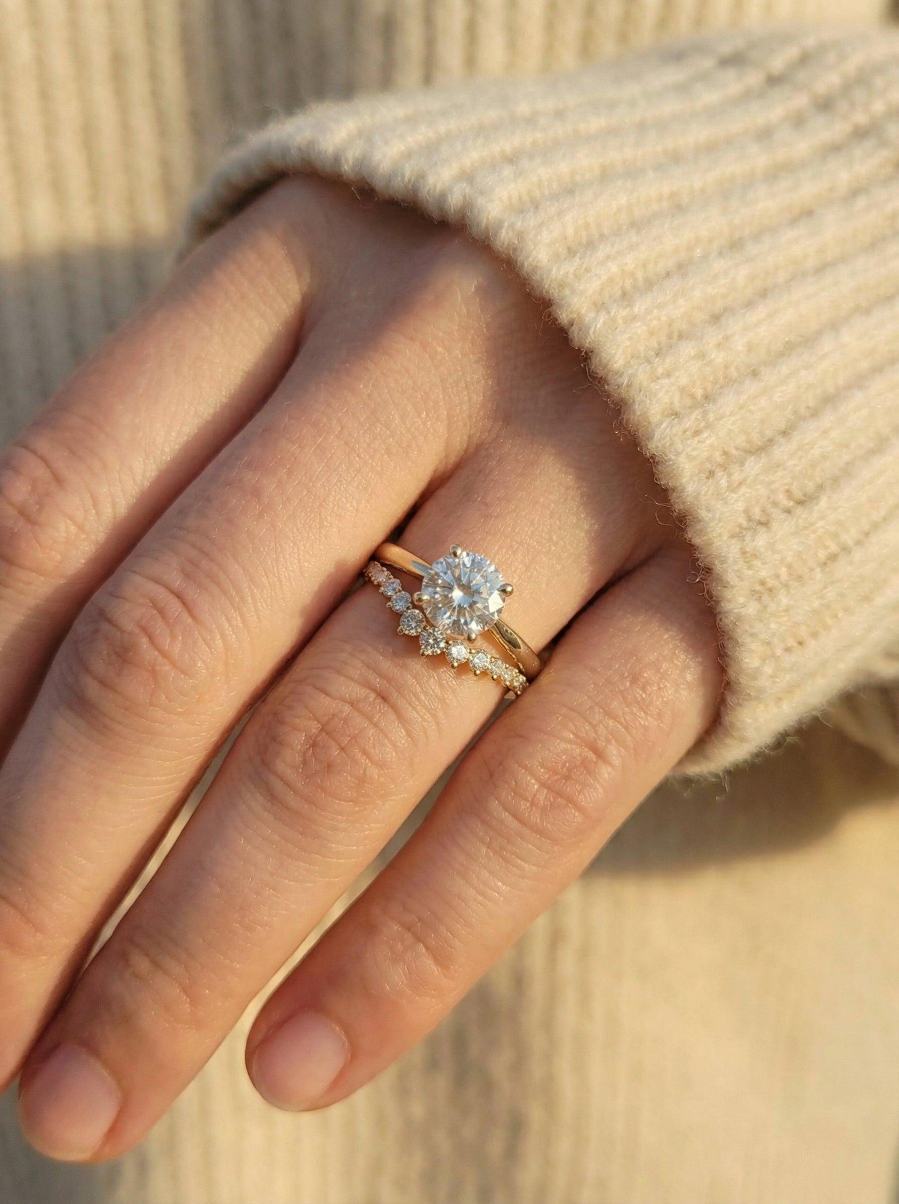 Moissanite Curved Wedding Band, Curved Stacking Ring, Moissanite Promise Ring for Women