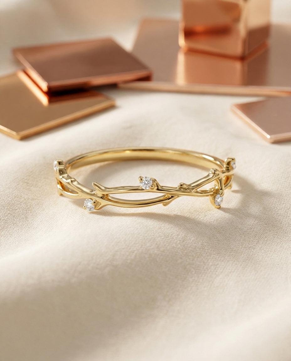 Delicate Diamond Twig Ring, Twist Branch Ring, Nature Inspired Dainty Stackable Band, Wedding Ring for Women