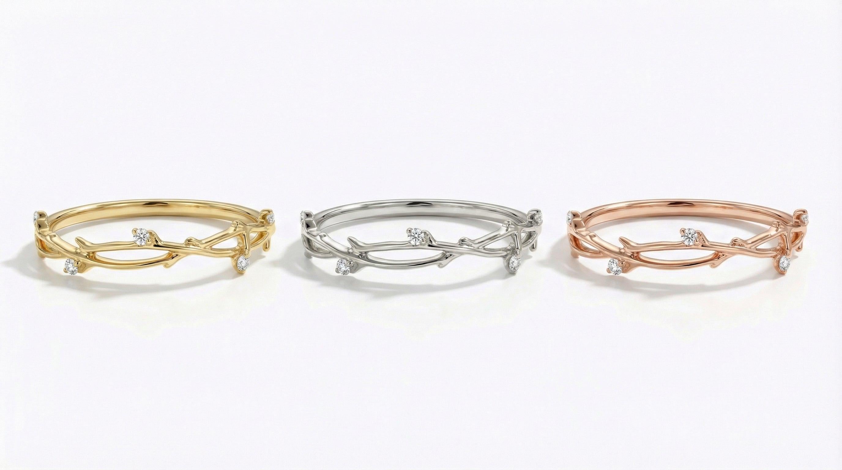 Delicate Diamond Twig Ring, Twist Branch Ring, Nature Inspired Dainty Stackable Band, Wedding Ring for Women