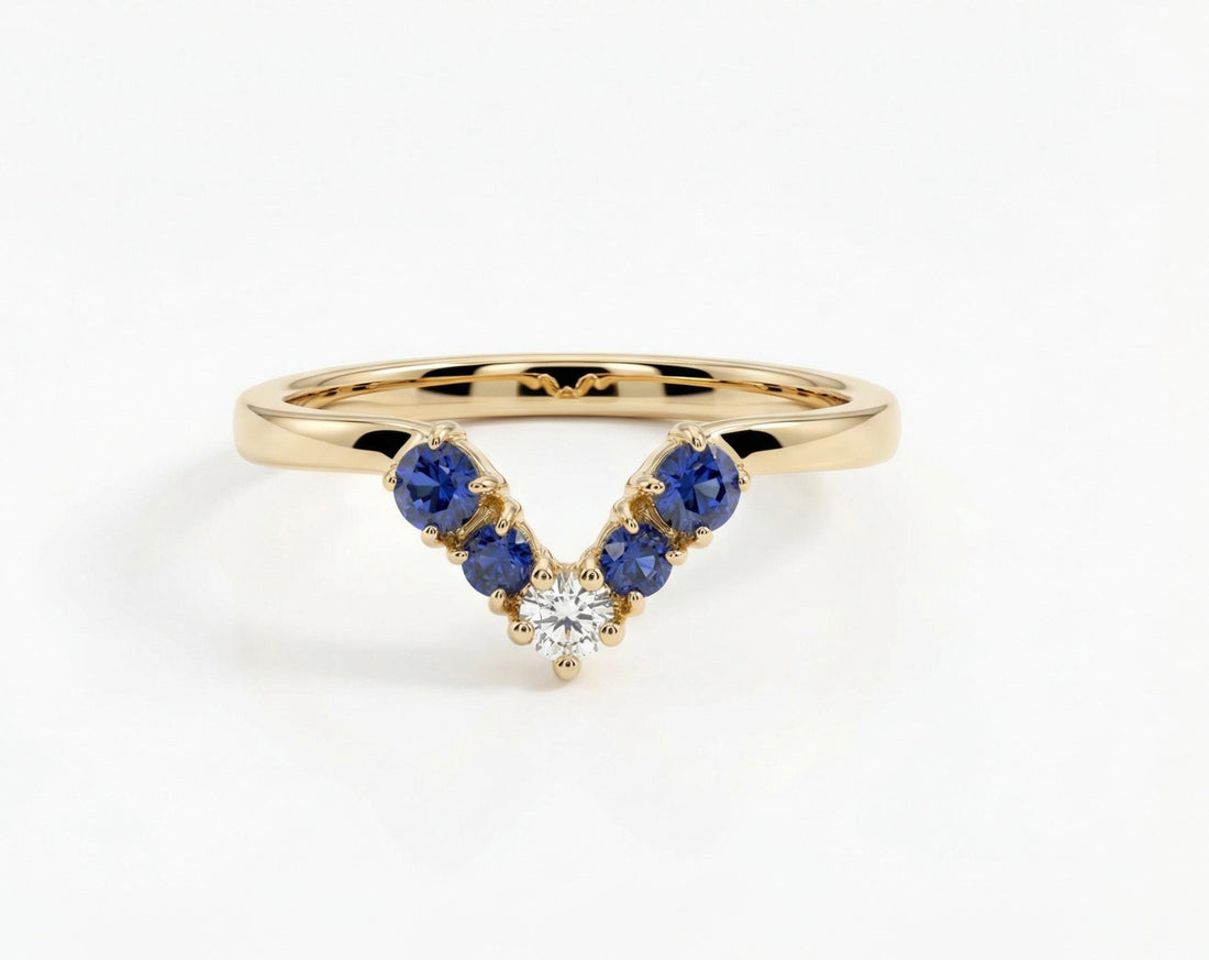 Blue Sapphire Engagement Ring Set, Vintage Pear Cut Bridal Ring, Antique Curved Wedding Band, September Birthstone Set for Her