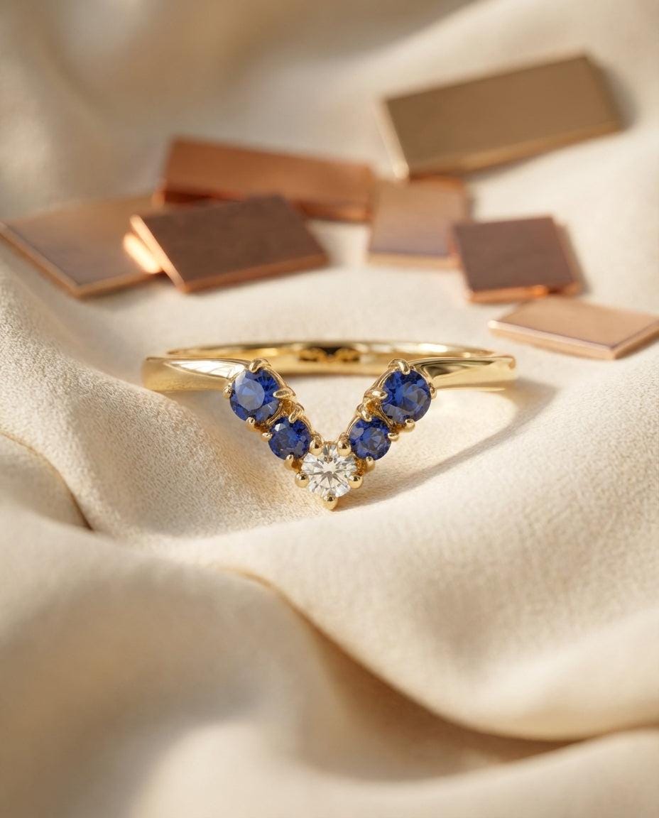 Blue Sapphire Engagement Ring Set, Vintage Pear Cut Bridal Ring, Antique Curved Wedding Band, September Birthstone Set for Her