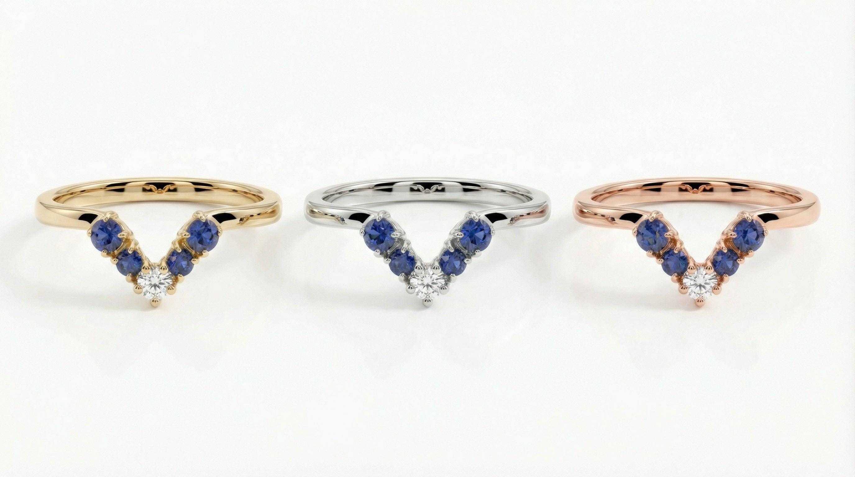 Blue Sapphire Engagement Ring Set, Vintage Pear Cut Bridal Ring, Antique Curved Wedding Band, September Birthstone Set for Her