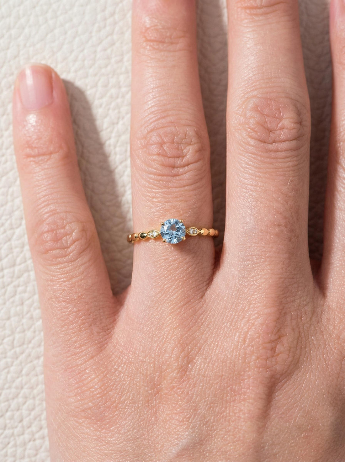 Antique Aquamarine Engagement Ring, March Birthstone Solitaire Ring, Dainty Diamond Accent Bridal Promise Ring for Her