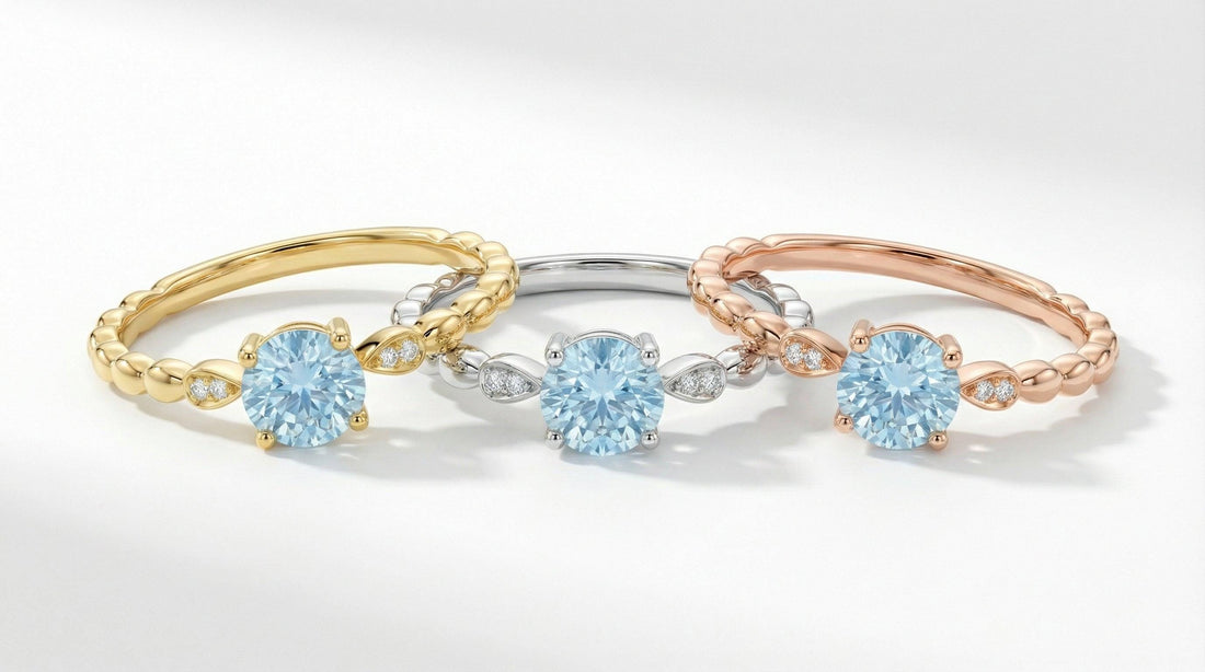 Antique Aquamarine Engagement Ring, March Birthstone Solitaire Ring, Dainty Diamond Accent Bridal Promise Ring for Her