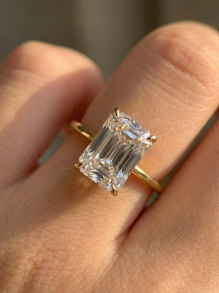 Radiant Cut Solitaire Engagement Ring, 18K Gold Promise Ring Gift for Women, Solitaire Rectangle Stone Ring, Travel Ring