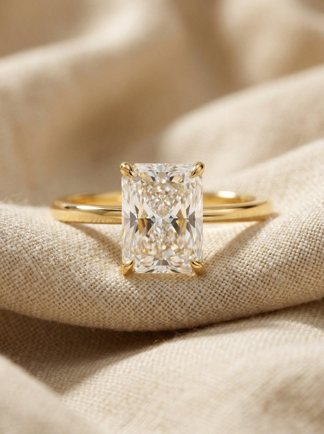 Radiant Cut Solitaire Engagement Ring, 18K Gold Promise Ring Gift for Women, Solitaire Rectangle Stone Ring, Travel Ring