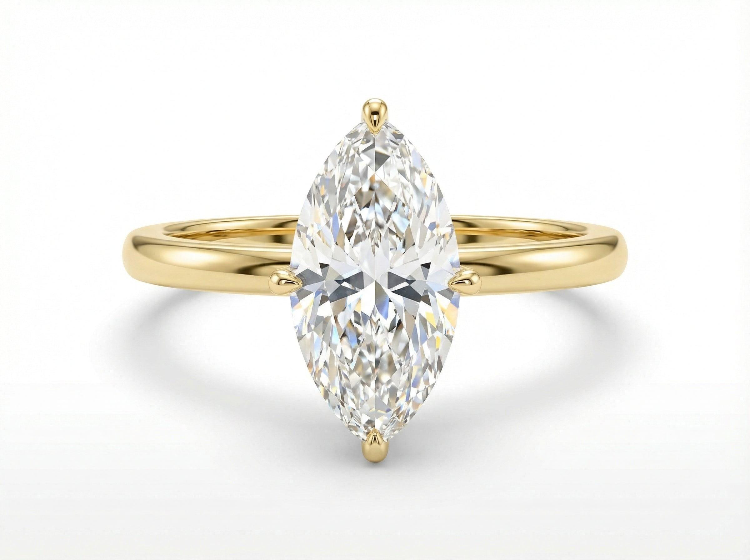 1.5ct Marquise Engagement Ring, Silver Solitaire Promise Wedding Ring, Simulated Diamond Ring Gift for Her