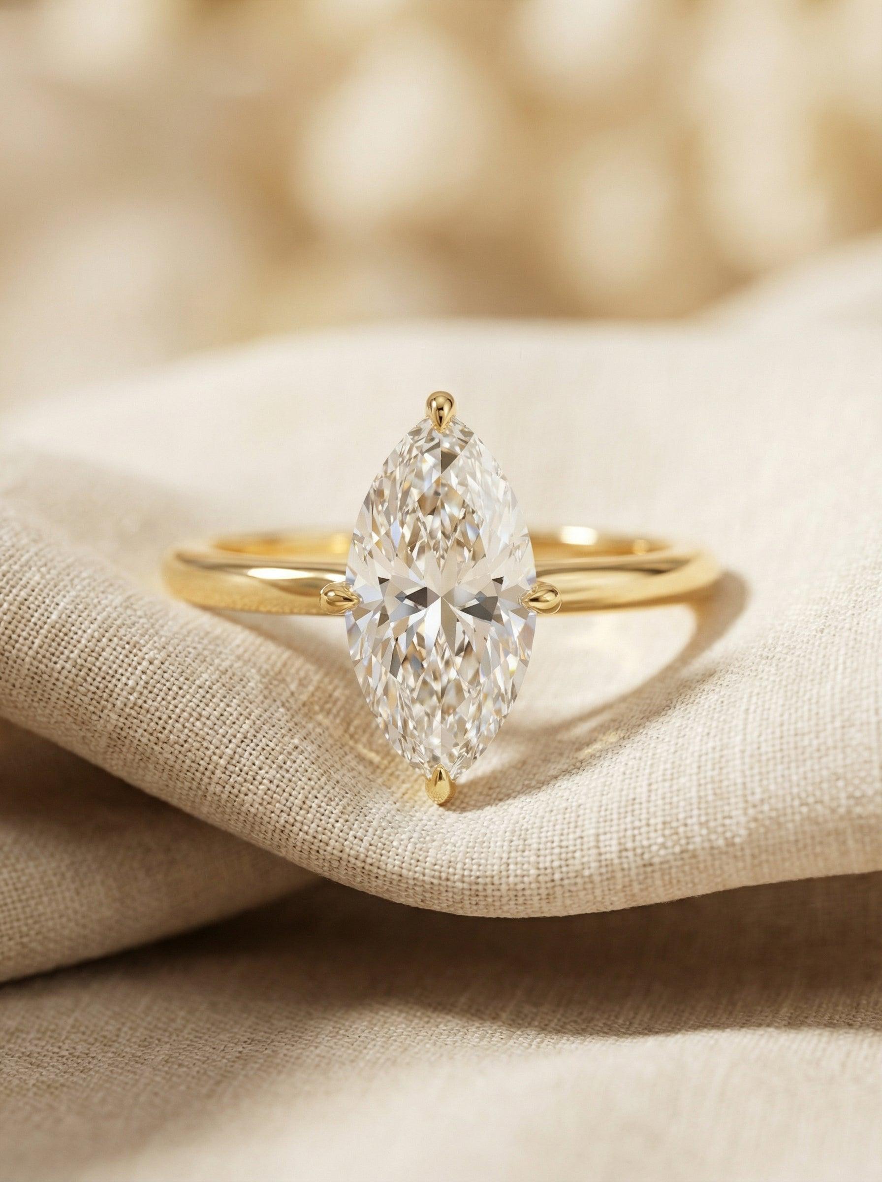1.5ct Marquise Engagement Ring, Silver Solitaire Promise Wedding Ring, Simulated Diamond Ring Gift for Her