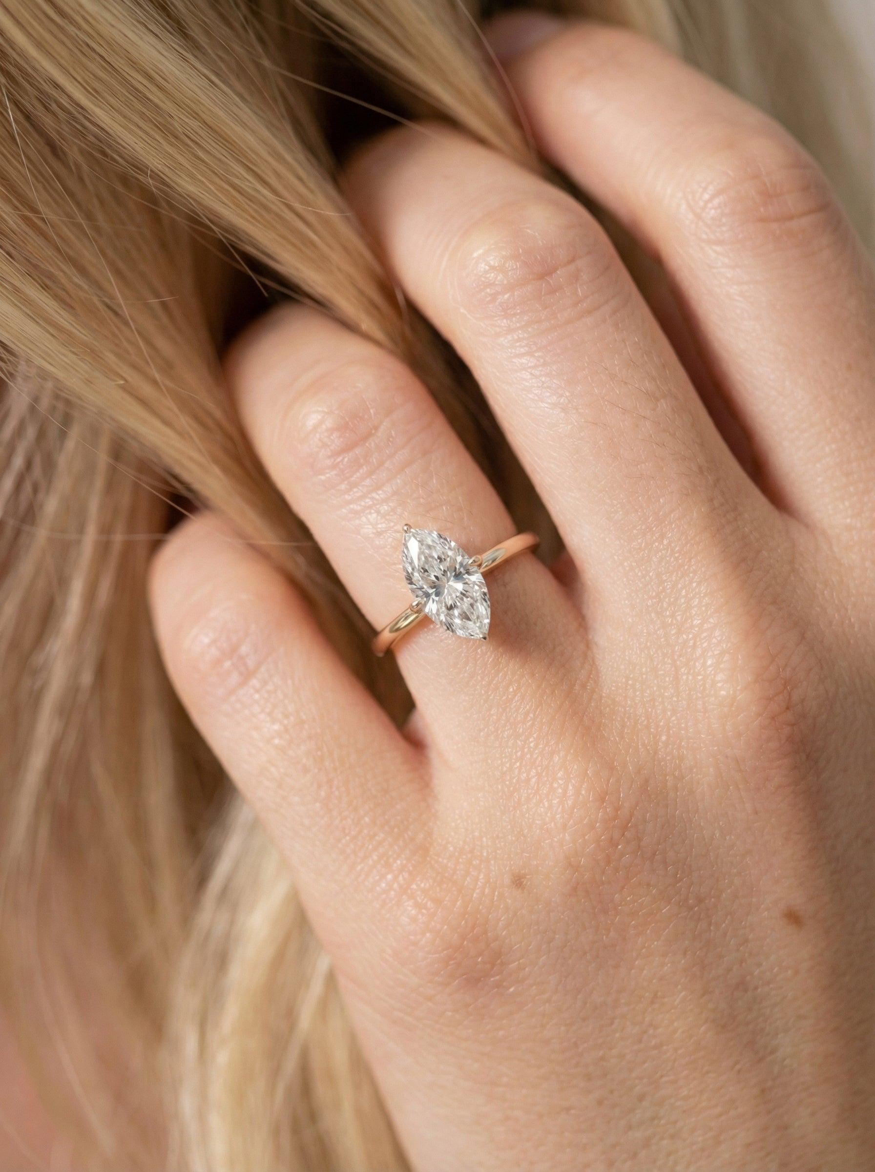 1.5ct Marquise Engagement Ring, Silver Solitaire Promise Wedding Ring, Simulated Diamond Ring Gift for Her