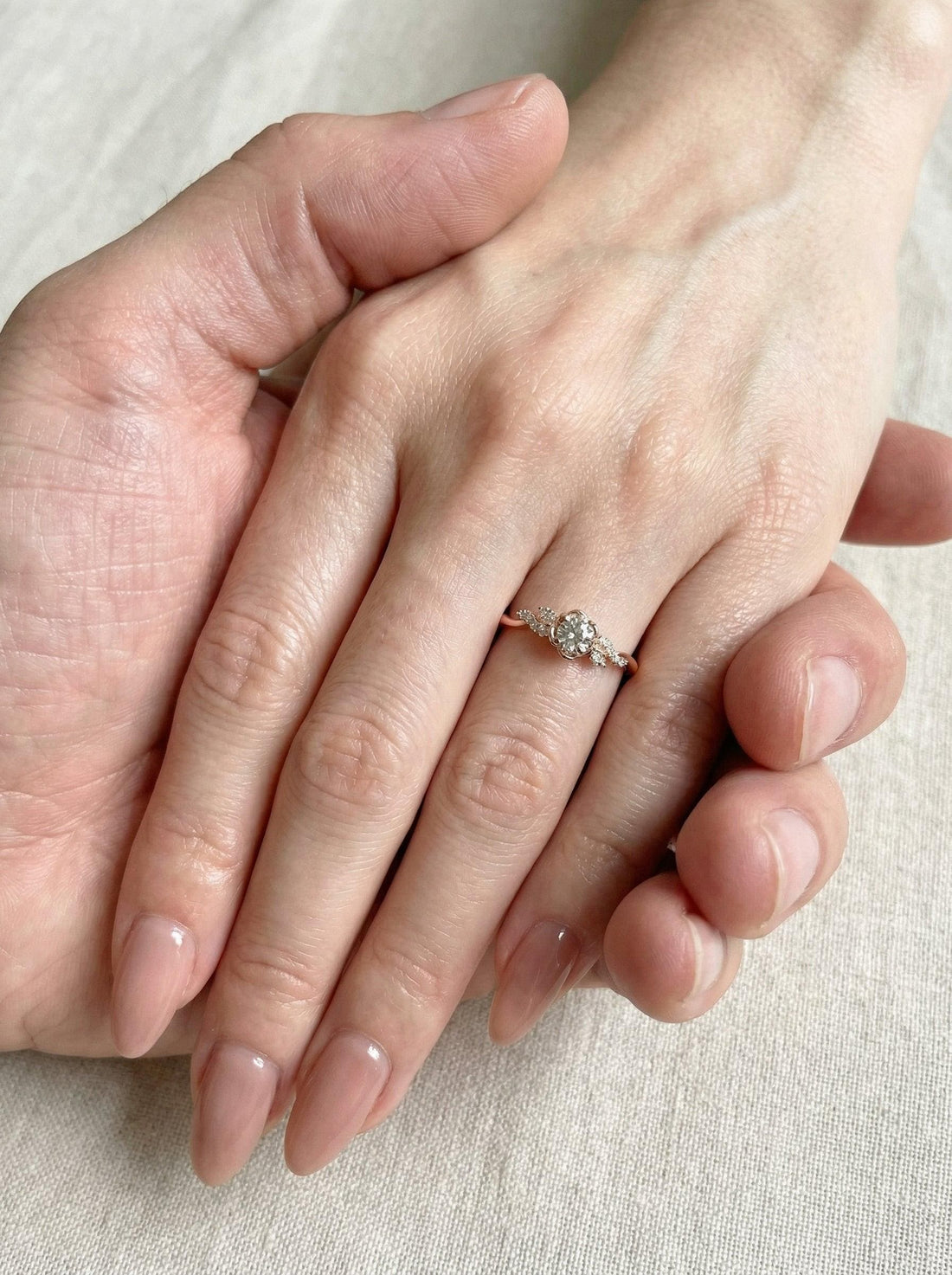 Flower Moissanite Engagement Ring, Floral Twist Promising Ring for Women, Nature Inspired Leaf Wedding Ring