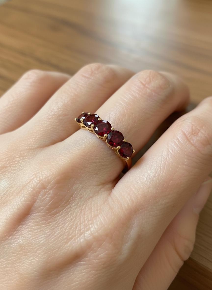 3.5 CTW Red Garnet Wedding Band, 5mm Seven Stone Anniversary Ring, January Birthstone Jewelry Gift