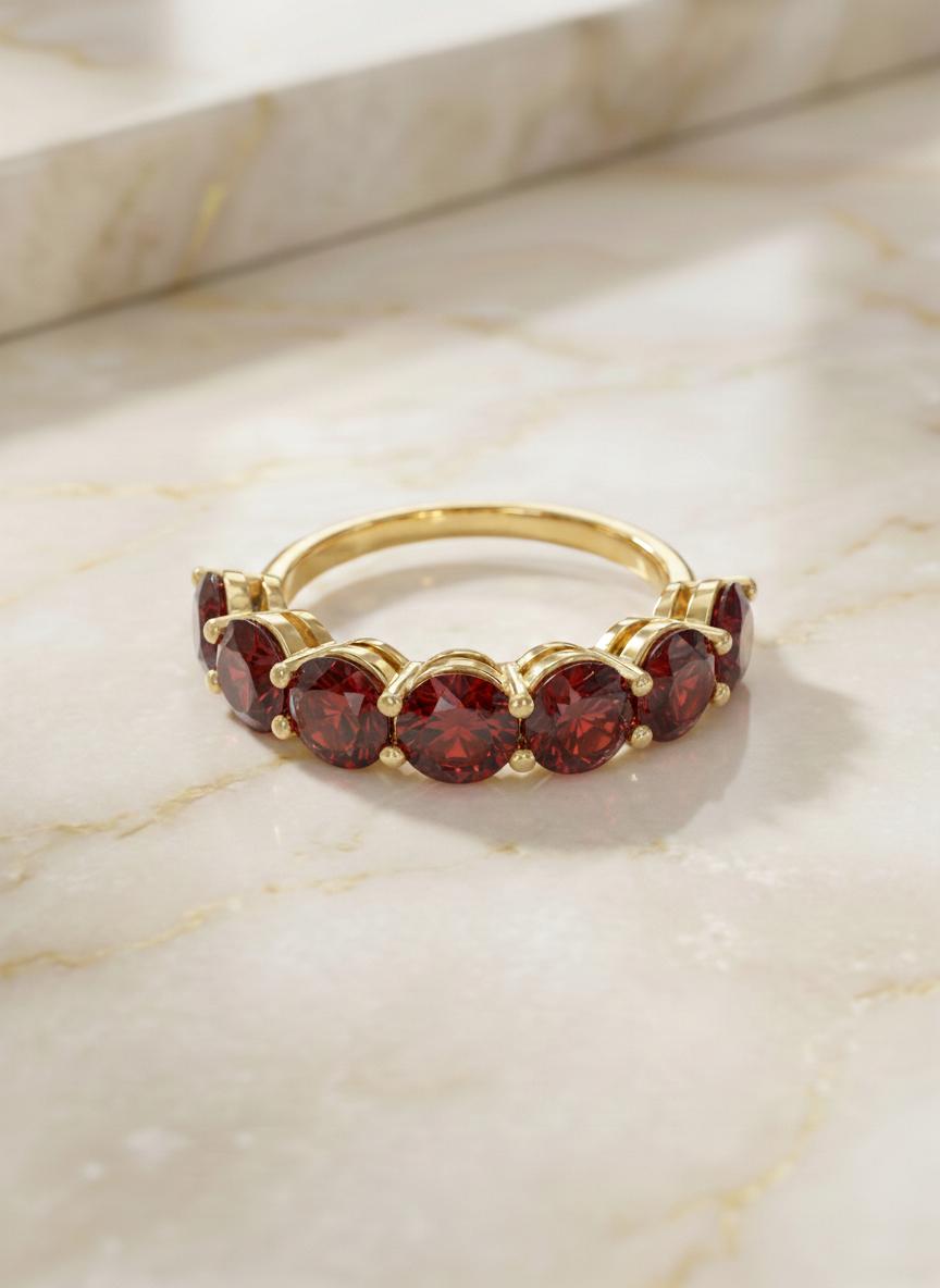 3.5 CTW Red Garnet Wedding Band, 5mm Seven Stone Anniversary Ring, January Birthstone Jewelry Gift