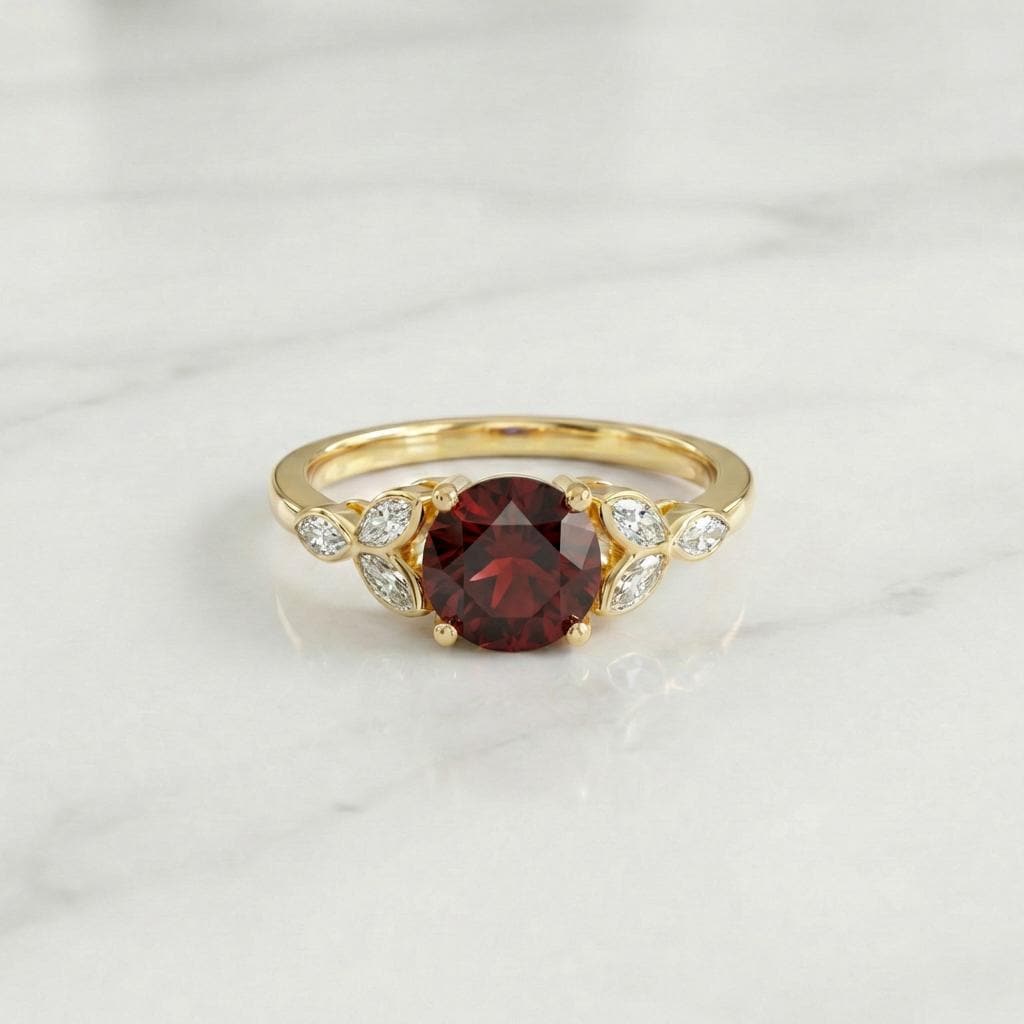 Art Deco Garnet Cluster Engagement Ring, January Birthstone Ring, Round Marquise Garnet Promise Ring, Anniversary Gift for Her
