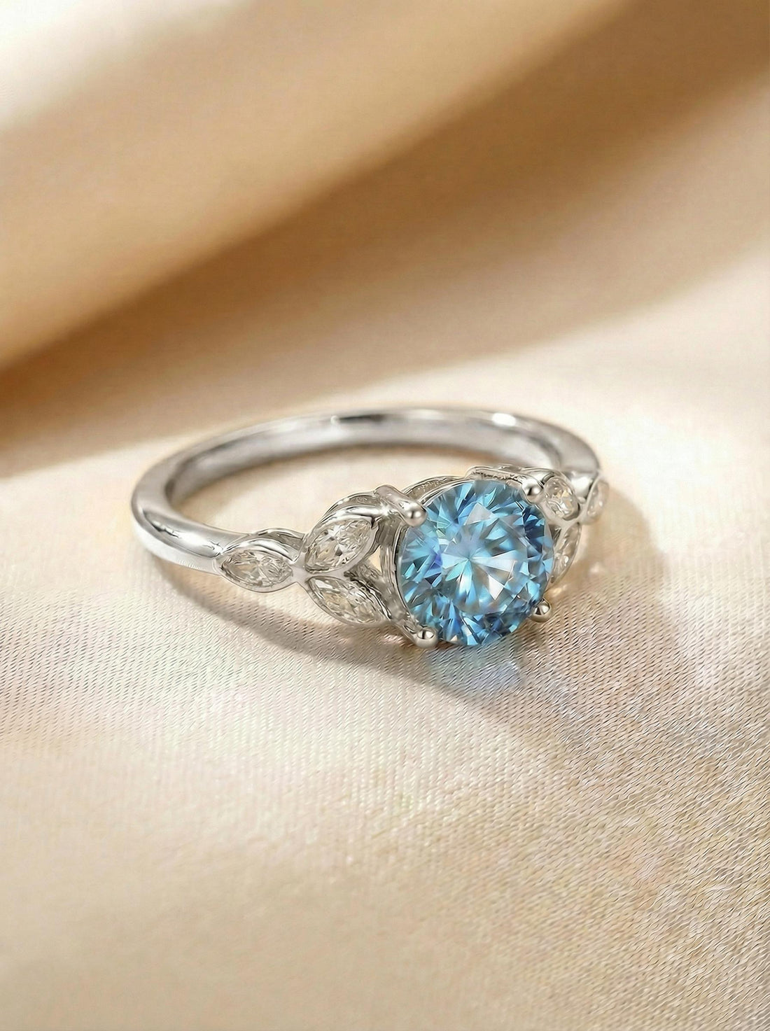 Art Deco Aquamarine Cluster Engagement Ring, March Birthstone Ring, Round Marquise Aquamarine Anniversary Promise Ring