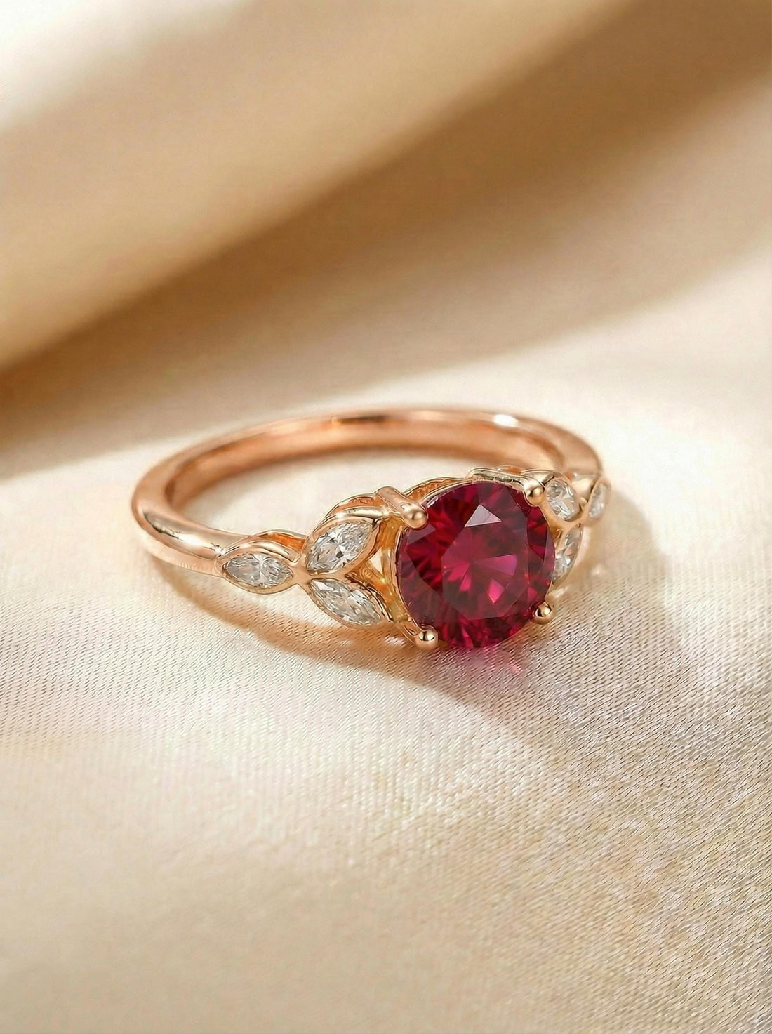 Art Deco Ruby Cluster Engagement Ring, July Birthstone Ring, Round Ruby Marquise Bridal Promise Ring, Anniversary Gift for Her