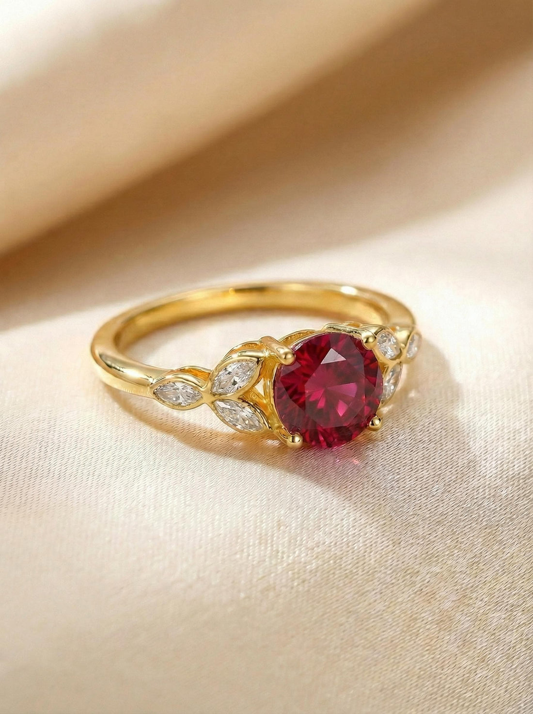 Art Deco Ruby Cluster Engagement Ring, July Birthstone Ring, Round Ruby Marquise Bridal Promise Ring, Anniversary Gift for Her