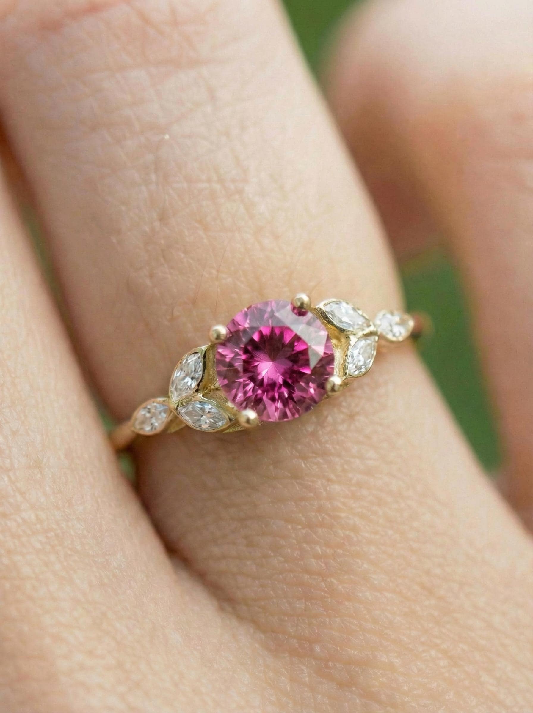 Art Deco Pink Tourmaline Engagement Ring, October Birthstone Cluster Ring, Vintage Bridal Promise Ring, Gift for Her