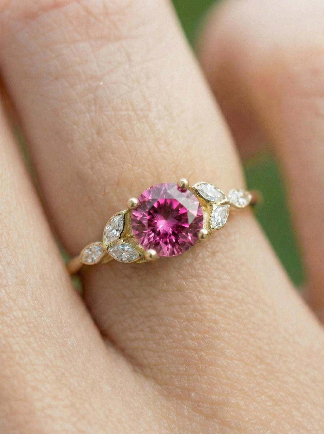 Art Deco Pink Tourmaline Engagement Ring, October Birthstone Cluster Ring, Vintage Bridal Promise Ring, Gift for Her