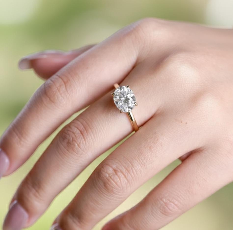 2CT East West Oval Moissanite Engagement Ring, Oval Pinky Ring, 14K Solid Gold Moissanite Solitaire Ring, Promise Ring
