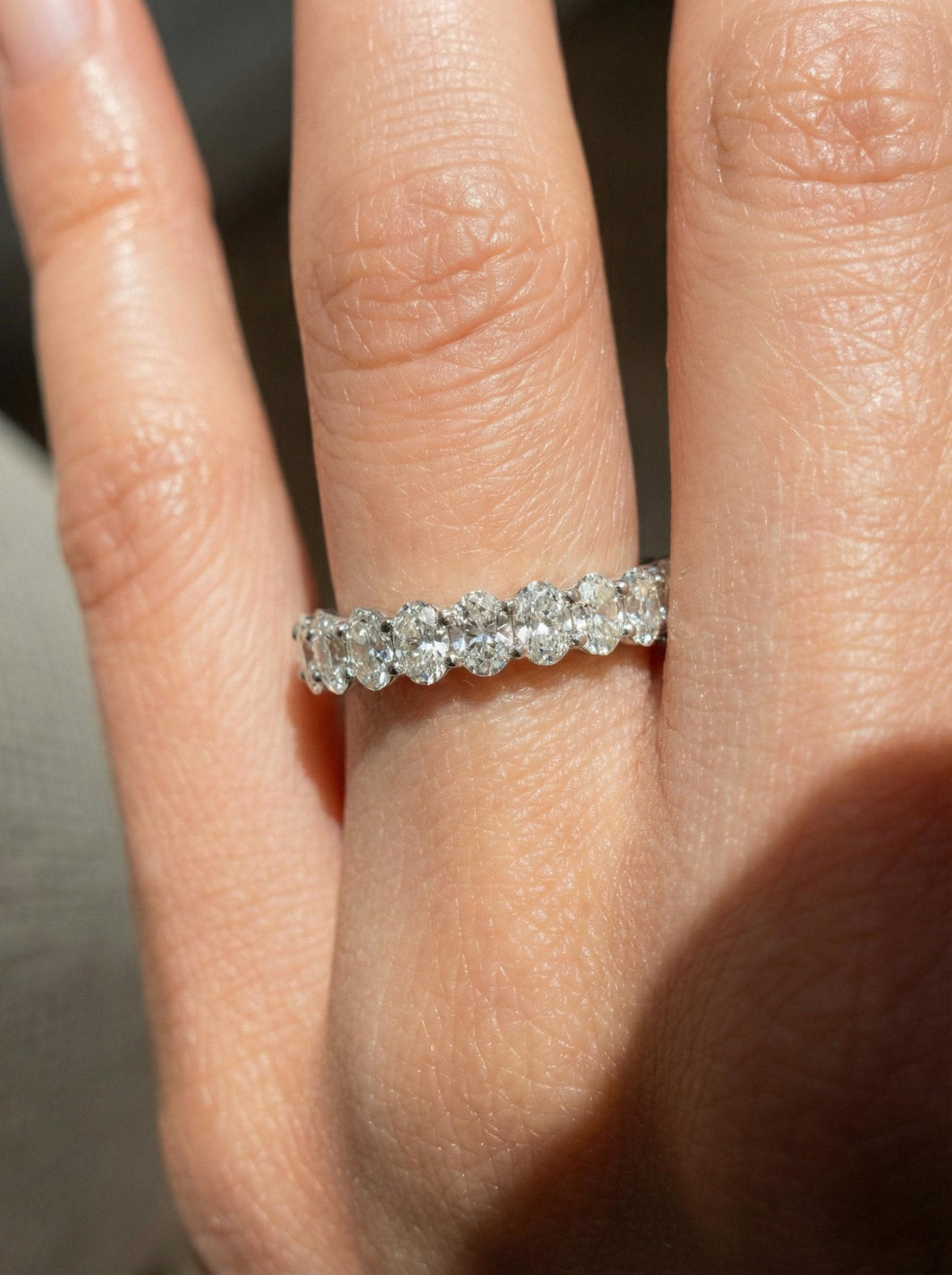 2.1CT Oval Moissanite Wedding Band, Shared Prong Moissanite Ring, Almost Eternity Ring, Classic Stackable April Birthstone Band