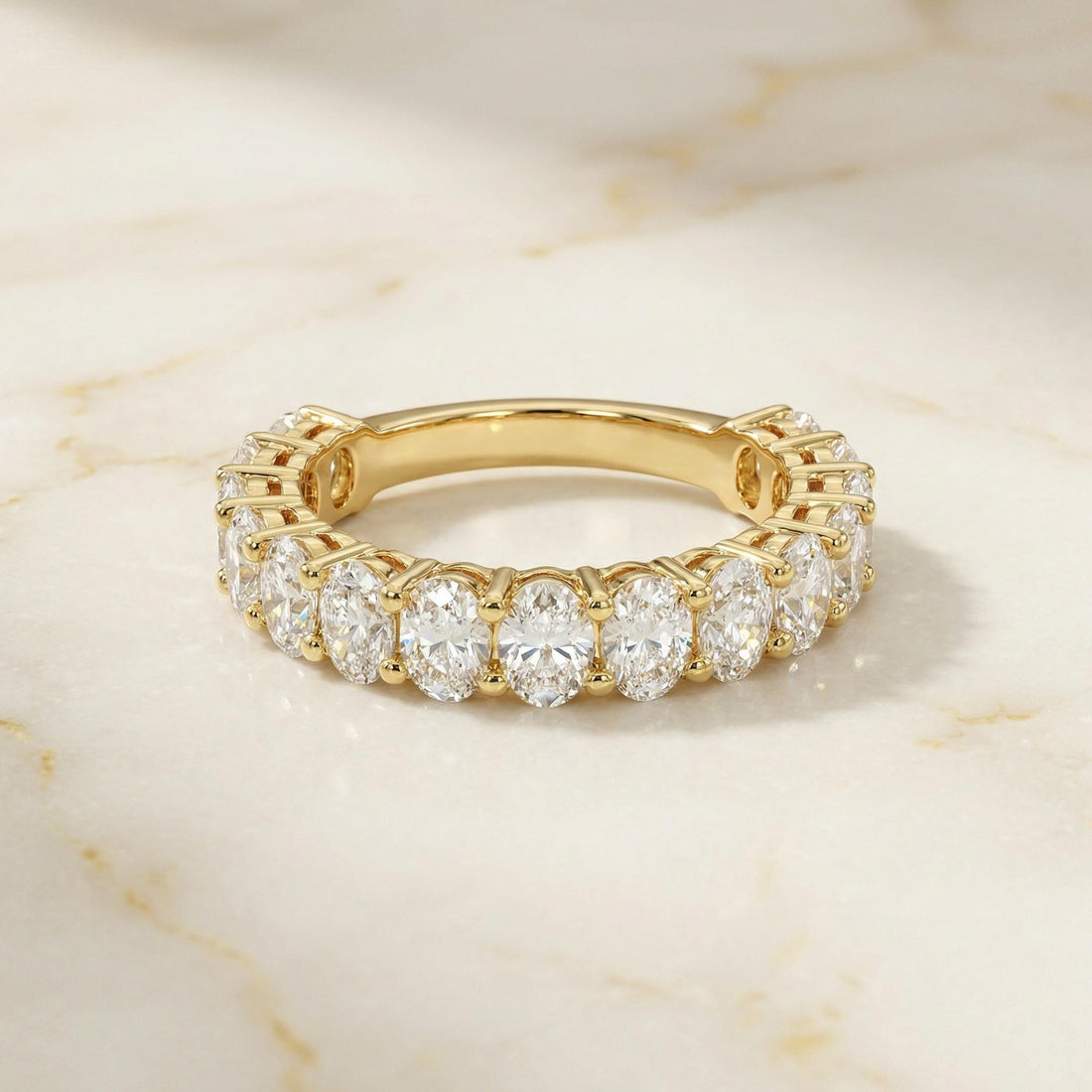 2.1CT Oval Moissanite Wedding Band, Shared Prong Moissanite Ring, Almost Eternity Ring, Classic Stackable April Birthstone Band