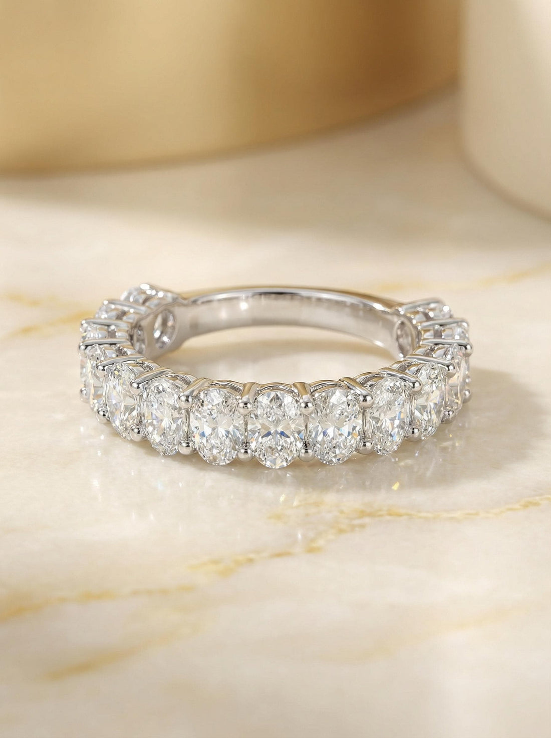2.1CT Oval Moissanite Wedding Band, Shared Prong Moissanite Ring, Almost Eternity Ring, Classic Stackable April Birthstone Band