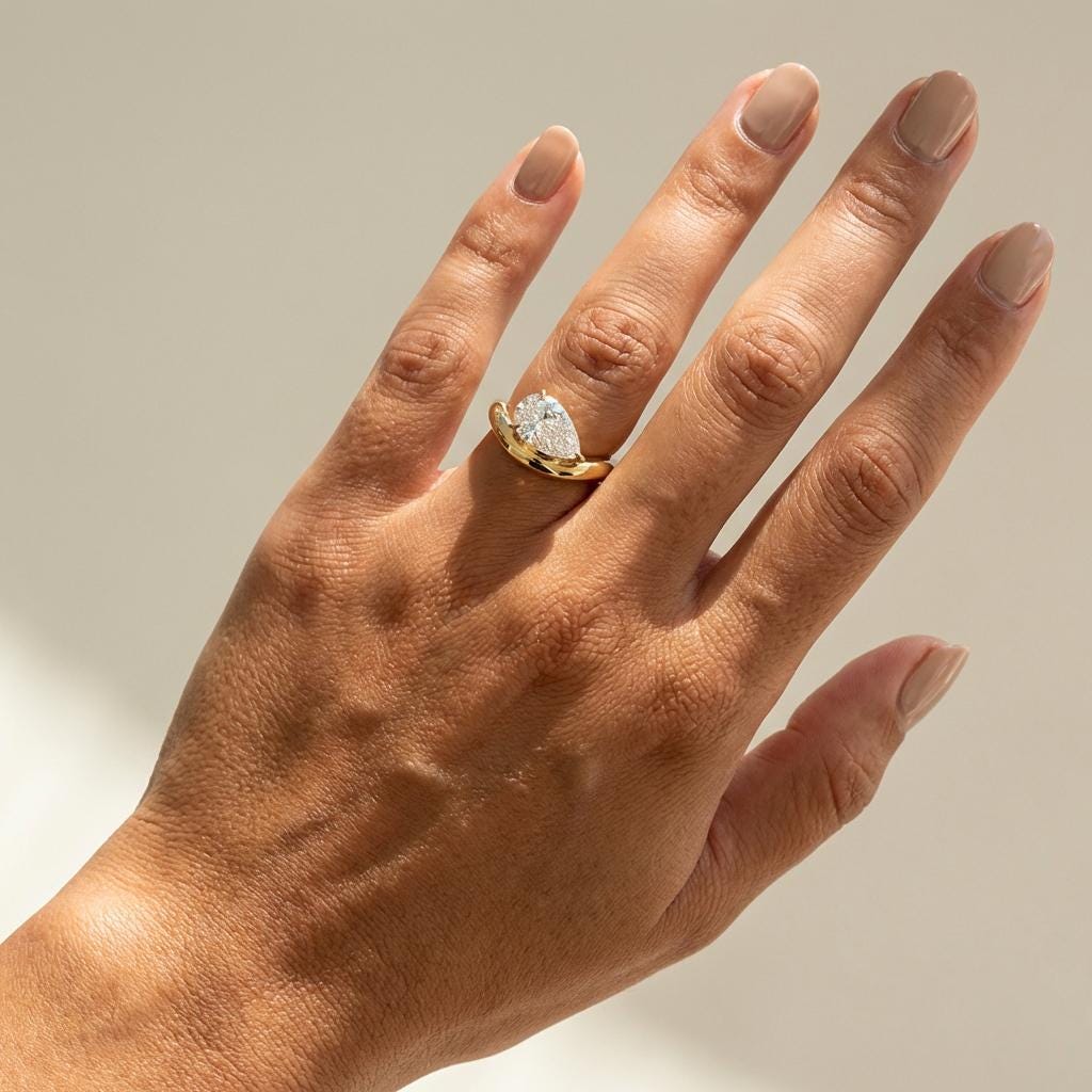 Pear Moissanite East West Pinky Ring, 14K Solid Gold 2CT Pear Moissanite Promise Ring, Tilted Pear Engagement Ring