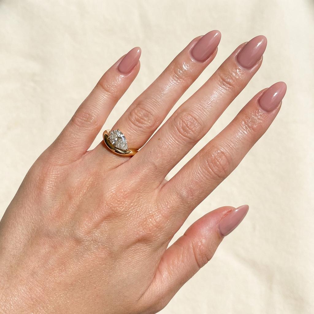 Pear Moissanite East West Pinky Ring, 14K Solid Gold 2CT Pear Moissanite Promise Ring, Tilted Pear Engagement Ring