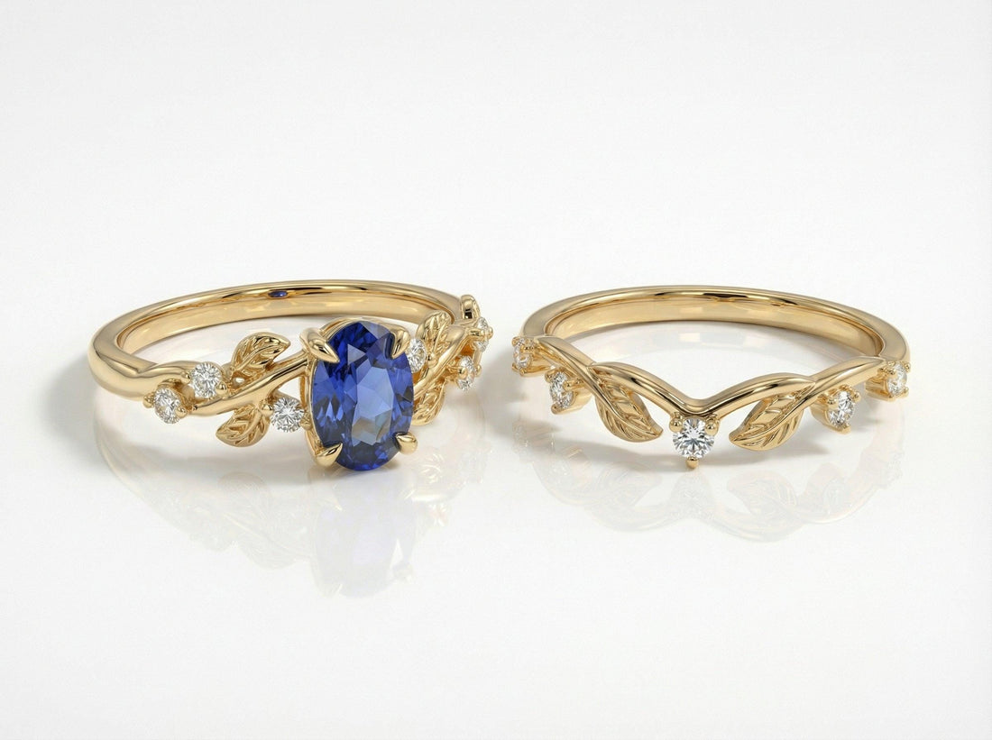 Gold Moissanite Leaf Ring, Nature Inspired Wedding Band, Matching Stackable Band for Women, Vintage Inspired Band Gift for Her