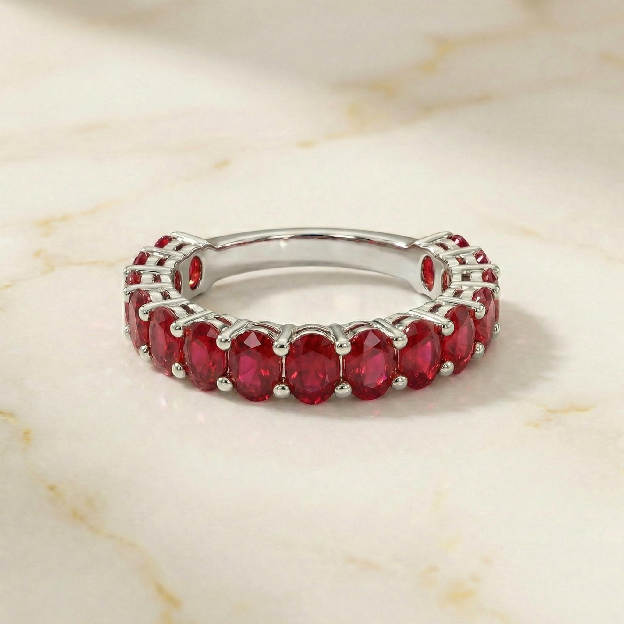 2.1CT Oval Ruby Wedding Band, Shared Prong Ruby Ring, Almost Eternity Ring, Classic Stackable July Birthstone Band