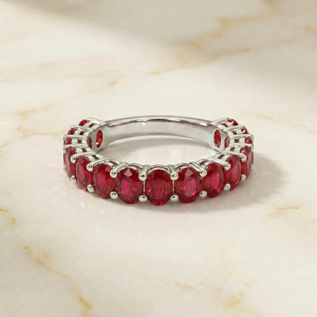 2.1CT Oval Ruby Wedding Band, Shared Prong Ruby Ring, Almost Eternity Ring, Classic Stackable July Birthstone Band