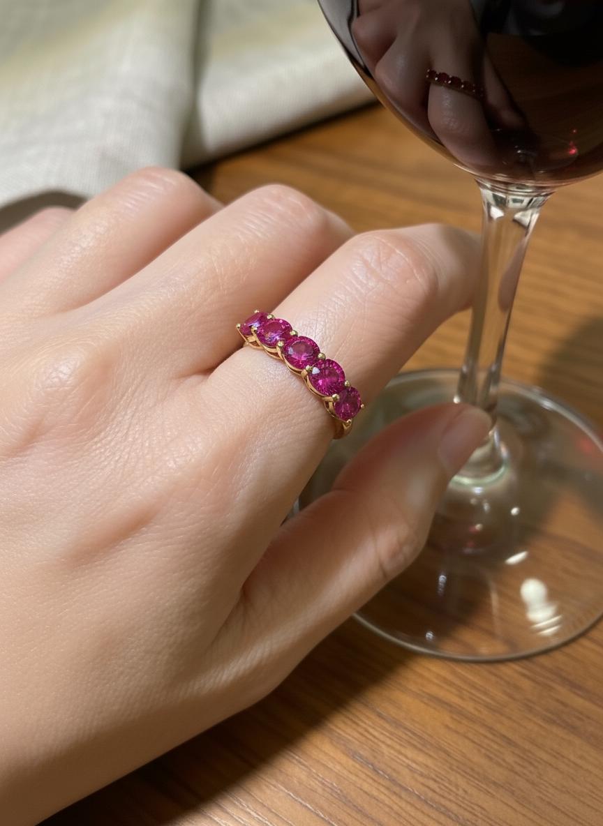 3.50 CTW Pink Sapphire Wedding Band 5mm Round Cut 7 Stone Anniversary Ring Gemstone Eternity Band September Birthstone