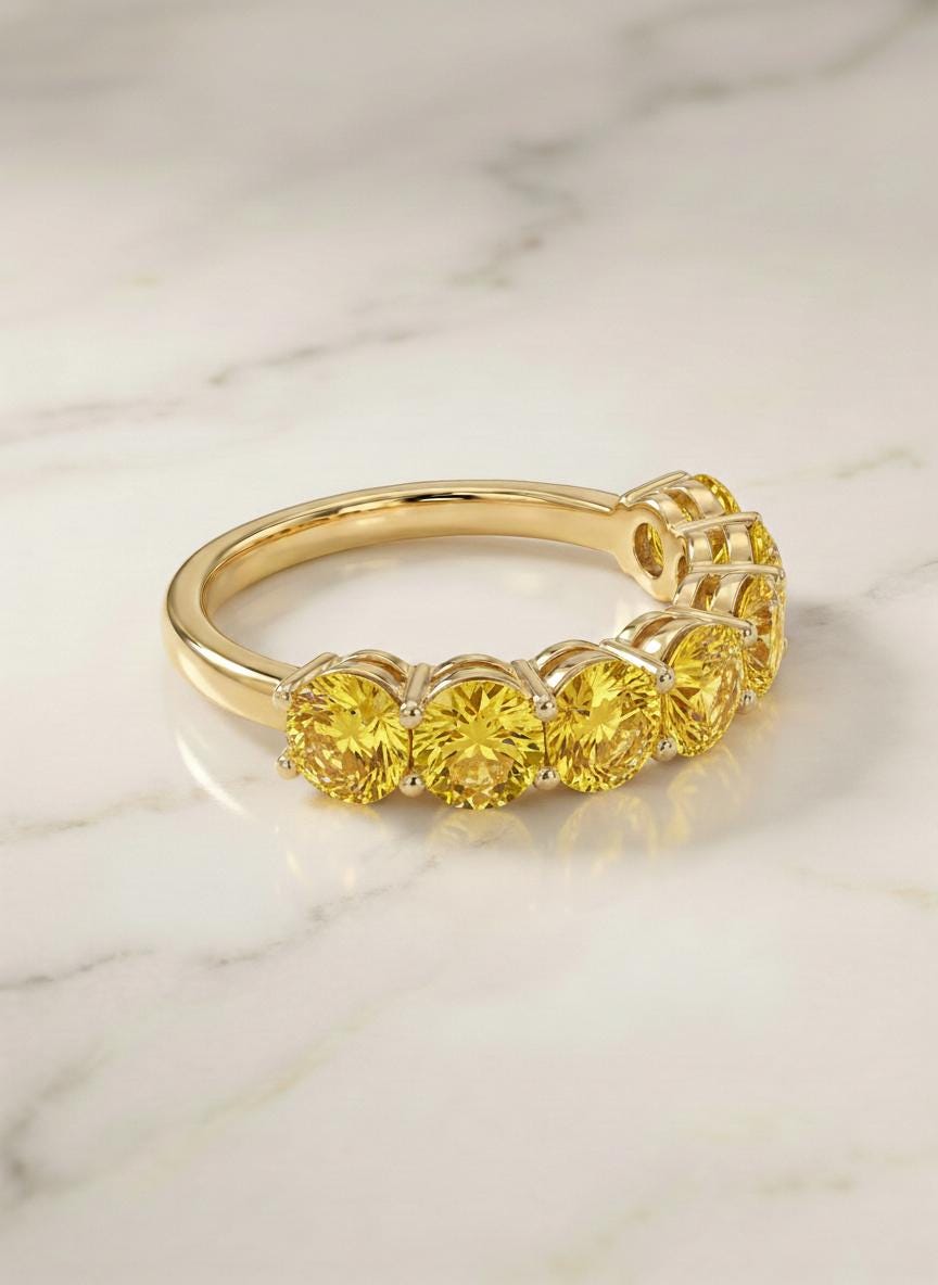 Yellow Sapphire Wedding Band 3.50ctw 7 Stone Anniversary Ring Yellow Gemstone Eternity Band September Birthstone
