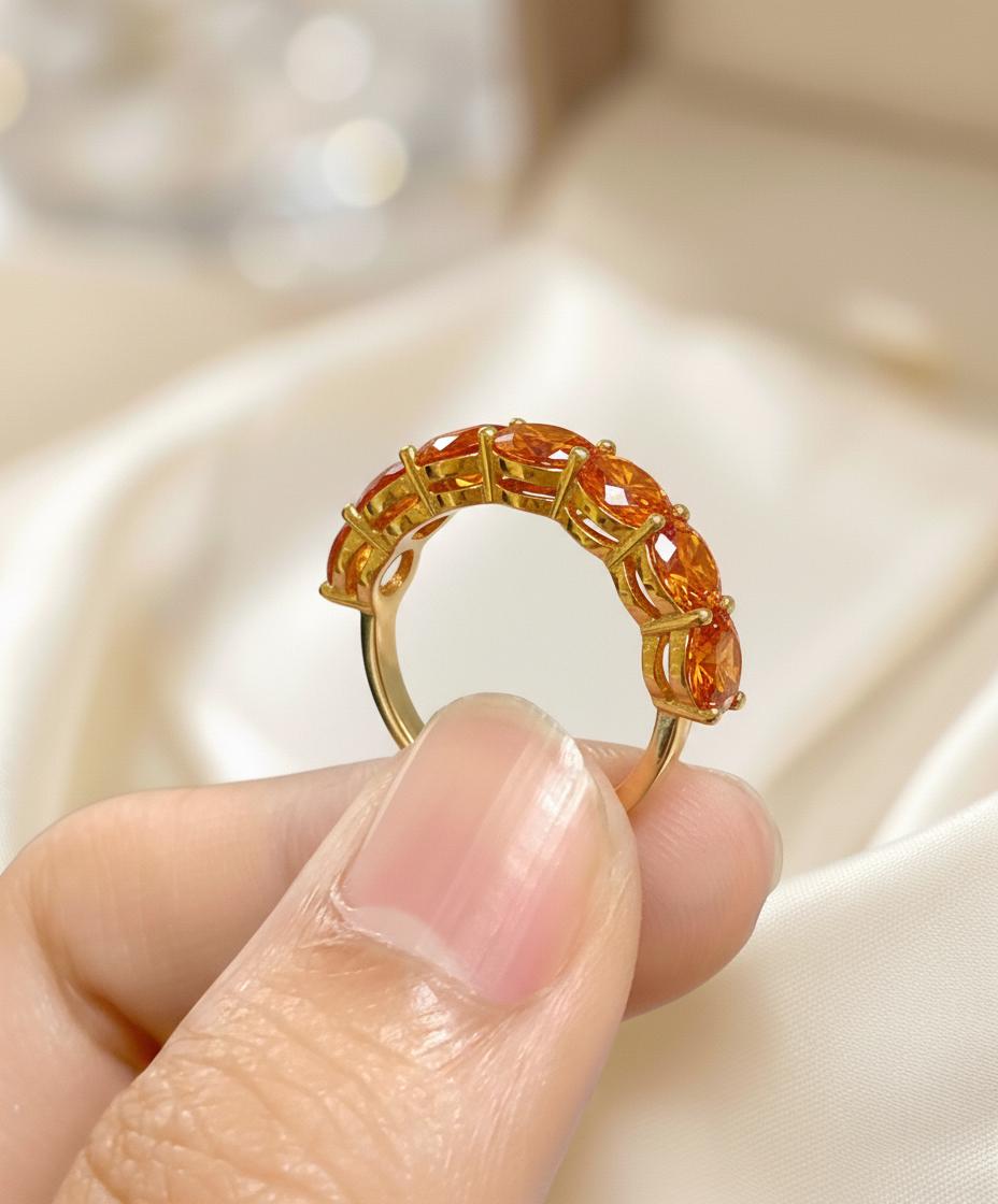 Orange Sapphire Wedding Band 3.50ctw 5mm Round Cut 7 Stone Anniversary Ring  Orange Gemstone Eternity Band September Birthstone
