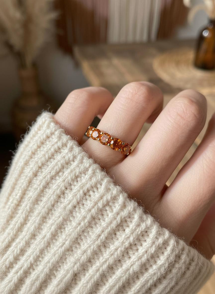 Orange Sapphire Wedding Band 3.50ctw 5mm Round Cut 7 Stone Anniversary Ring  Orange Gemstone Eternity Band September Birthstone
