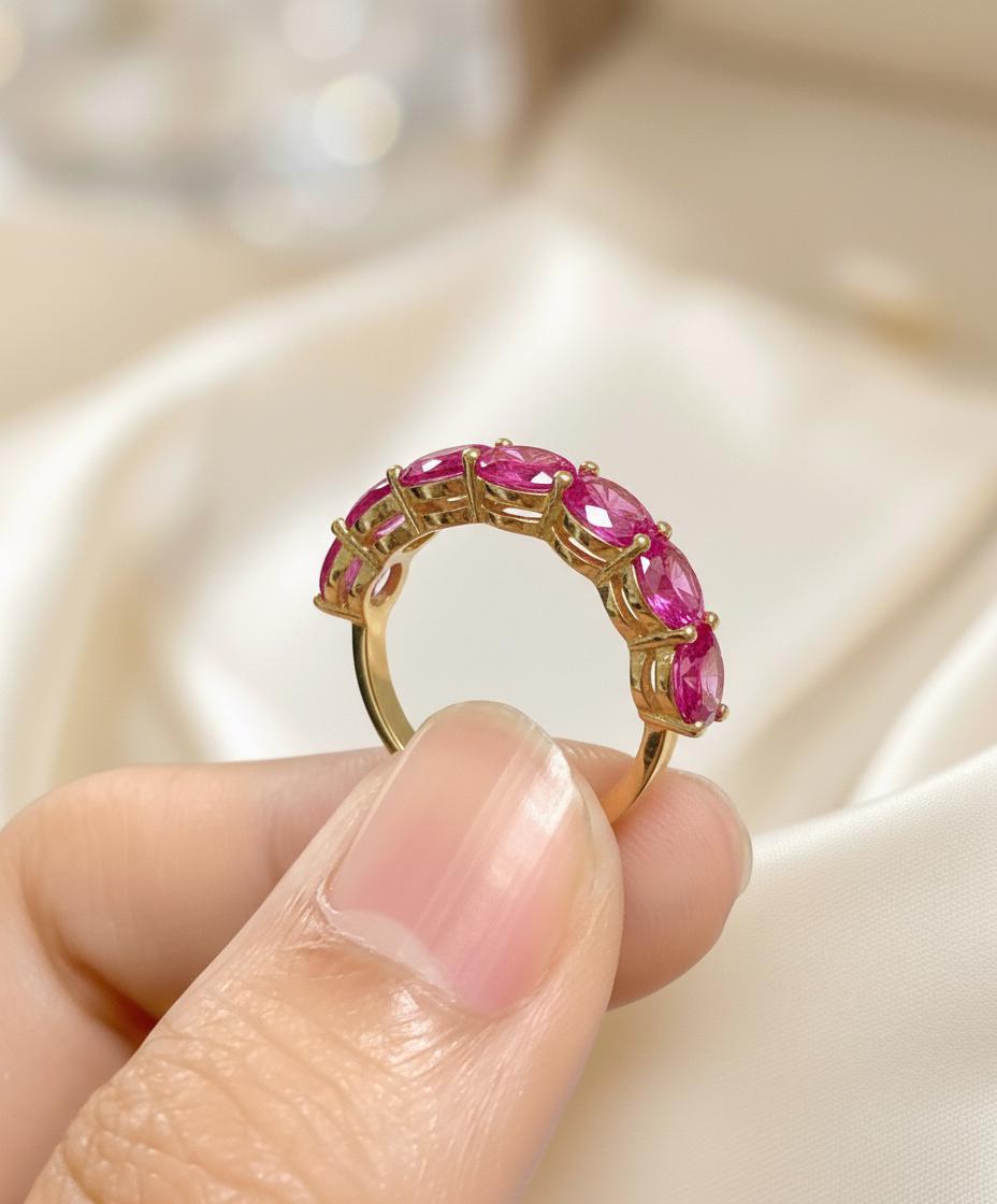 Pink Tourmaline Wedding Band 3.50ctw  Round Cut 7 Stone Anniversary Ring  Pink Gemstone Eternity Band October Birthstone
